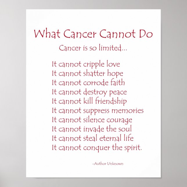 Que Cancer Não Pode Fazer Poem Poster Impressão (Frente)