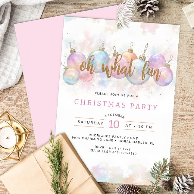 Que Convite de festas de Natal de Pastel Divertido (Pastel & Faux Gold Christmas Party Invite)