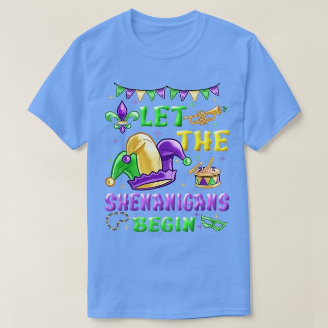 Que os Shenanigans comecem a Camisa Mardi Gras (Frente do Design)