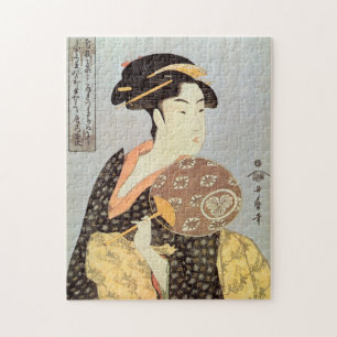 Quebra-cabeça う ち を 持 つ 女, わ Mulher com Fã Redonda, Utamaro, Uki