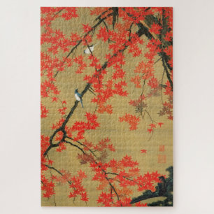 QUEBRA-CABEÇA 動 植 綵 絵(30)紅 葉 小 禽 図, 伊 藤