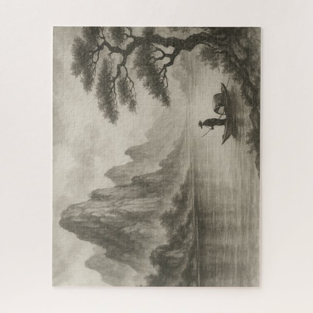 Quebra-cabeça 水墨の湖畔と釣り舟 / Fisherman on an Ink-Wash Lake (Vertical)