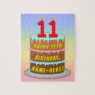 Quebra-cabeça 11 de aniversário: Bolo e Velas Divertidas + Nome