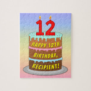 Quebra-cabeça 12 de aniversário: Bolo e Velas Divertidas + Nome