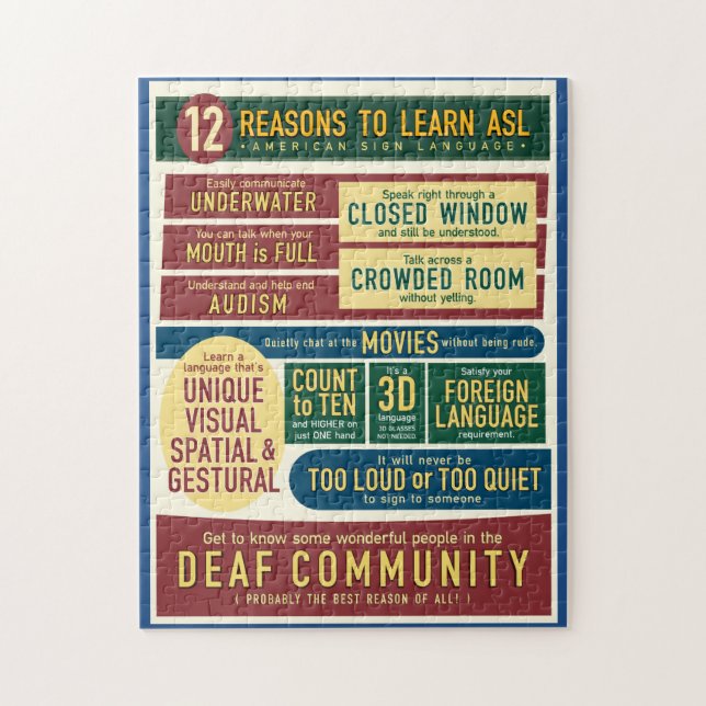 Quebra-cabeça 12 razões aprender o ASL. Enigma (Vertical)