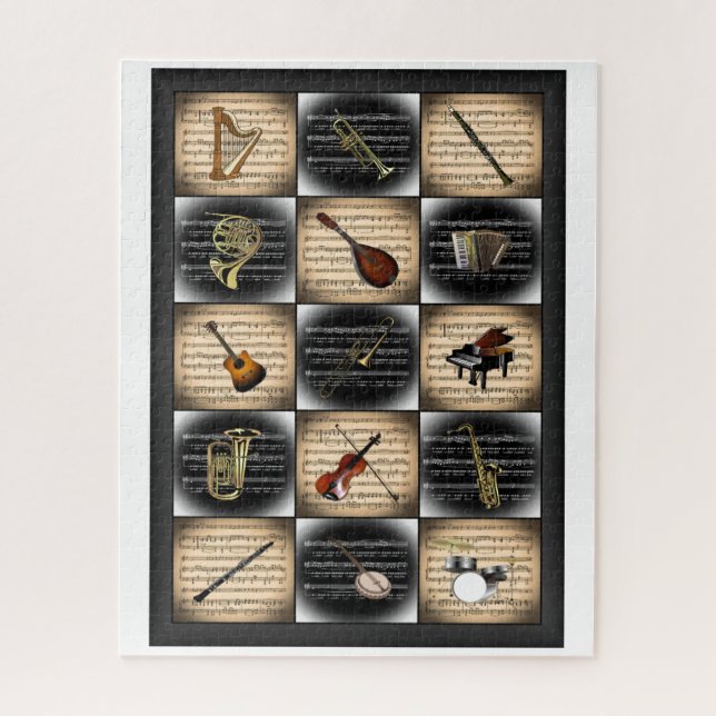 Quebra-cabeça 15 Instrumentos Musicais ~ Folha Música Fundo Ji (Vertical)