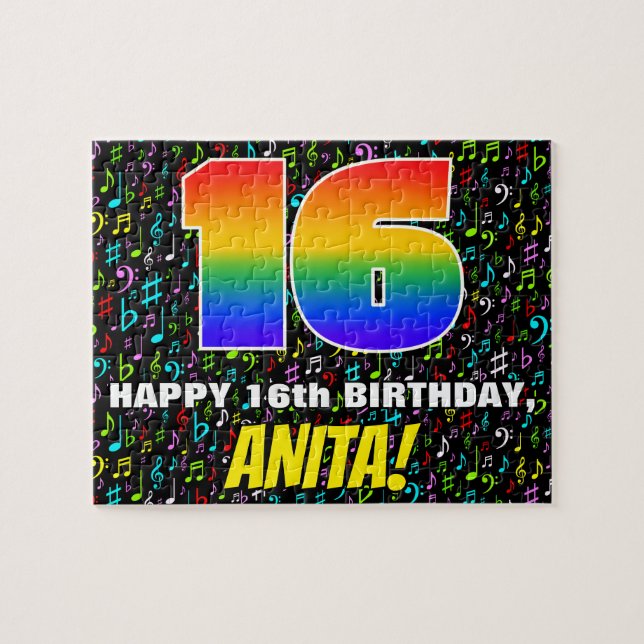 Quebra-cabeça 16.o aniversário — Símbolos musicais divertidos e  (Horizontal)