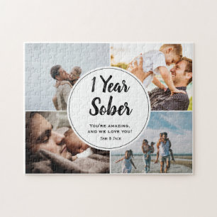 Quebra-cabeça 1 ano de Sober, 4 imagens de colagem, nome persona
