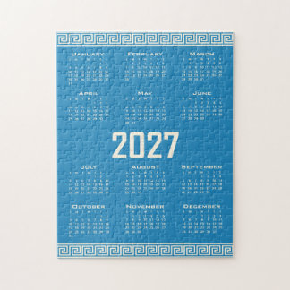 Quebra-cabeça 2027 Calendar, Greek Fret, Cosmic Latte on Blue