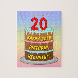 Quebra-cabeça 20 de aniversário: Bolo e Velas Divertidas + Nome