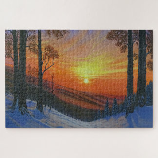 Quebra-cabeça 20"x30" - "Pôr do sol sobre floresta