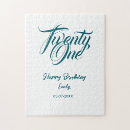 Quebra-cabeça 21st birthday add name date year blue template thi