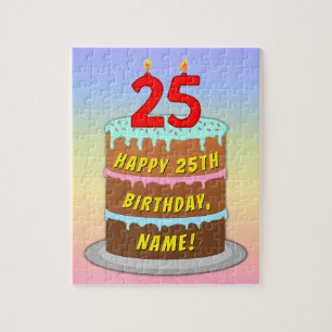 Quebra-cabeça 25 de aniversário: Bolo e Velas Divertidas + Nome