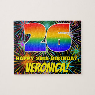 Quebra-cabeça 26º aniversário: Fogos de artifício coloridos e di