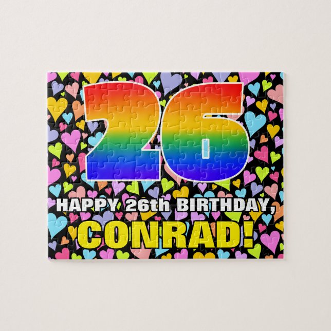 Quebra-cabeça 26.o aniversário — Diversão, formas cardíacas ador (Horizontal)