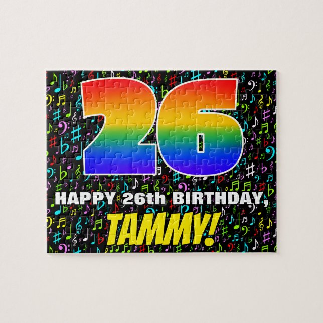 Quebra-cabeça 26.o aniversário — Símbolos musicais divertidos e  (Horizontal)