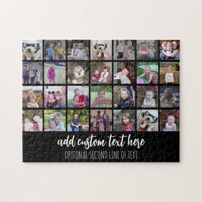 Quebra-cabeça 28 Photo Collage Grid - 2 Text boxes - black white (Horizontal)