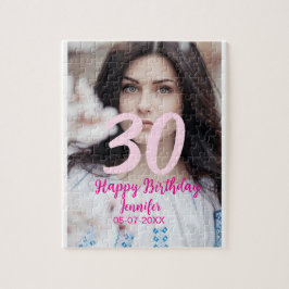 Quebra-cabeça 30th birthday add name date year white photo