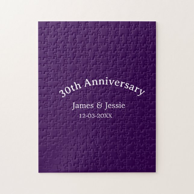 Quebra-cabeça 30th wedding anniversary name date purple simple  (Vertical)