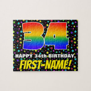 Quebra-cabeça 34.º Aniversário — Padrão Colorido e Divertido de