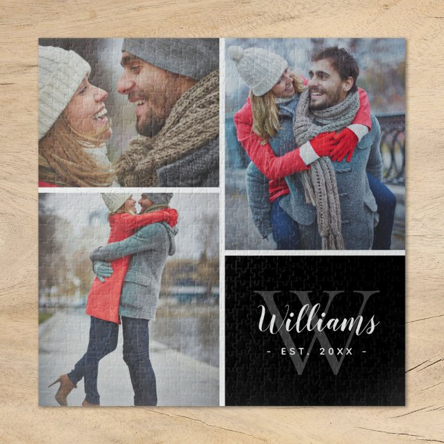 Quebra-cabeça 3 Colagem de Fotografias e Monograma Personalizado (Criador carregado)