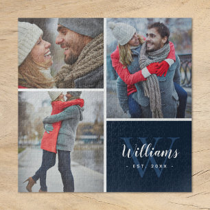 Quebra-cabeça 3 Colagem de Fotografias e Monograma Personalizado