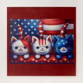 Quebra-cabeça 3 Gatinhos Patrióticos Em Uma Cena Com A Bandeira 