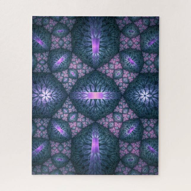 Quebra-cabeça 3D Fractal Art Pattern Turquoise Purple Pink (Vertical)