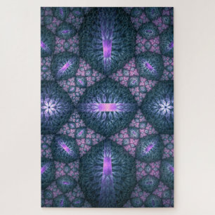Quebra-cabeça 3D Fractal Art Pattern Turquoise Purple Pink