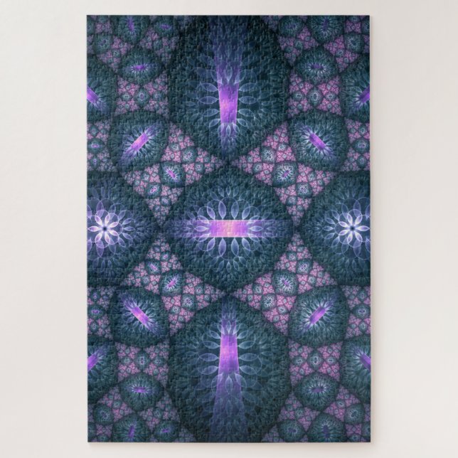 Quebra-cabeça 3D Fractal Art Pattern Turquoise Purple Pink (Vertical)
