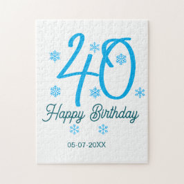 Quebra-cabeça 40th birthday add name date year blue template