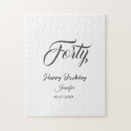 Quebra-cabeça 40th forty letterbirthday add name date year gray 