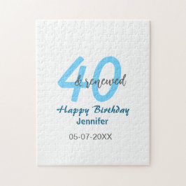 Quebra-cabeça 40th & renewed birthday name date blue bold number