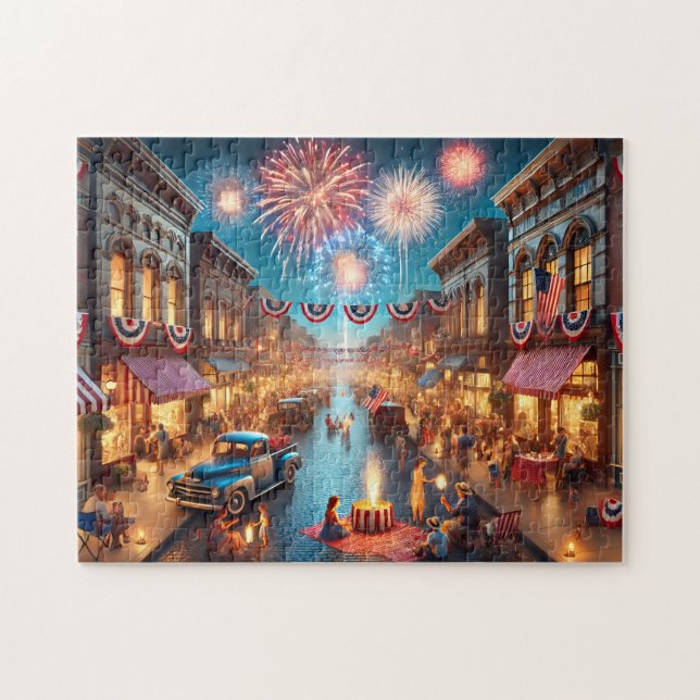 Quebra-cabeça 4th of July Fireworks Small Town Celebration (Horizontal)