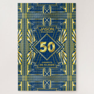 Quebra-cabeça 50º aniversário Art Deco Dourado Excelente Azul