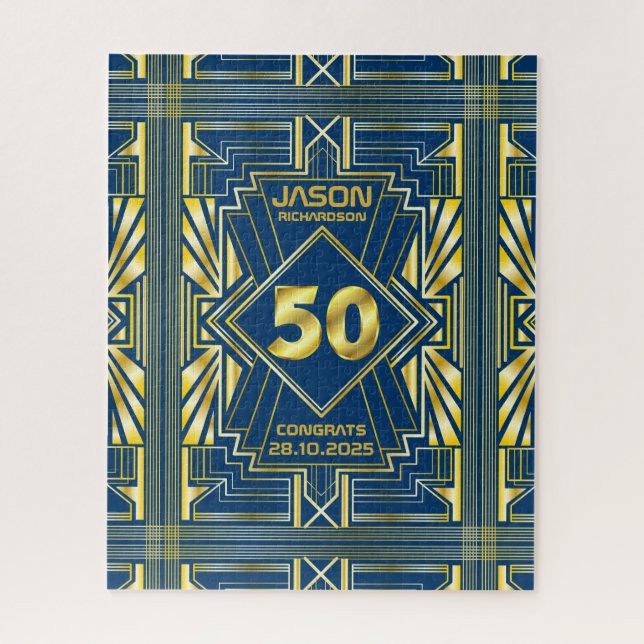 Quebra-cabeça 50º aniversário Art Deco Dourado Excelente Azul Ga (Vertical)
