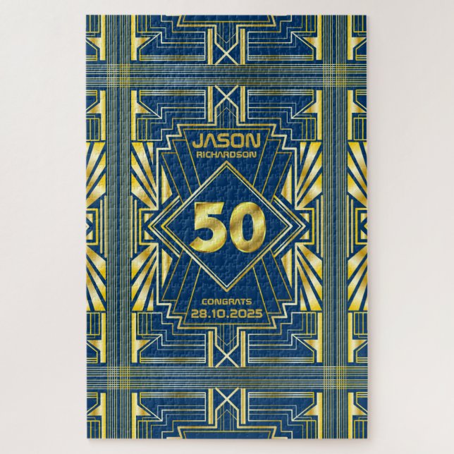 Quebra-cabeça 50º aniversário Art Deco Dourado Excelente Azul Ga (Vertical)