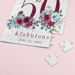 Quebra-cabeça 50 e fabuloso presente de aniversário floral verm
