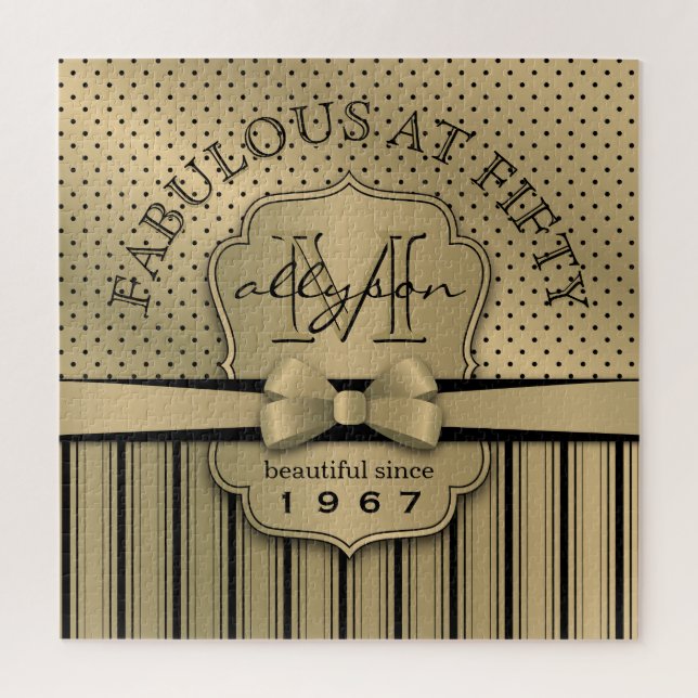 Quebra-cabeça 50th Arco Dourado das listras das bolinhas de (Vertical)