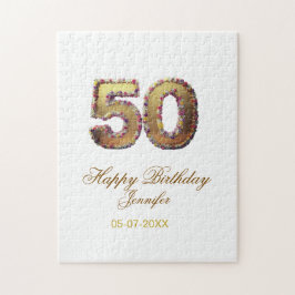 Quebra-cabeça 50th birthday add name date year gold floral bold
