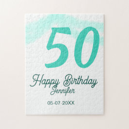 Quebra-cabeça 50th birthday add name date year green pastel bold