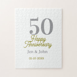 Quebra-cabeça 50th happy anniversary name date silver gold date 