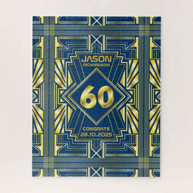 Quebra-cabeça 60º aniversário Art Deco Dourado Excelente Azul Ga (Vertical)
