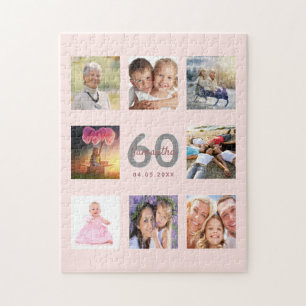 Quebra-cabeça 60º aniversário foto personalizada rosa dourado