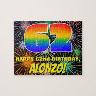 Quebra-cabeça 62º aniversário: Fogos de artifício coloridos e di