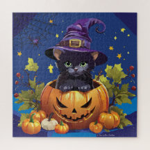 Quebra-cabeça 676 peça do Black Witch Kitten Pumpk