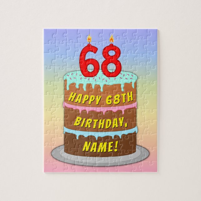 Quebra-cabeça 68th Birthday: Fun Cake and Candles + Custom Name (Vertical)