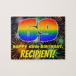 Quebra-cabeça 69º aniversário: Fogos de artifício coloridos e di
