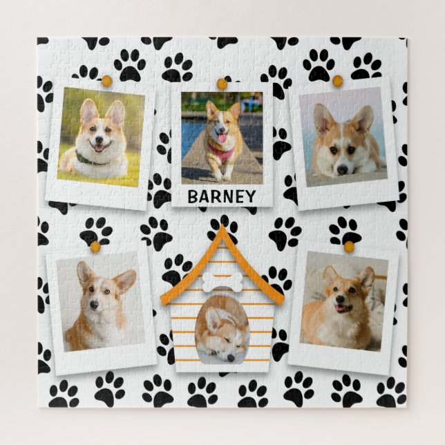 Quebra-cabeça 6 Colagem de Fotografias Adicionar Nome Dog House  (Vertical)