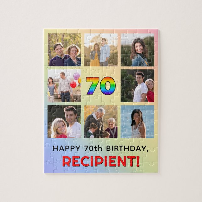 Quebra-cabeça 70 Birthday: Rainbow # divertido, nome personaliza (Vertical)